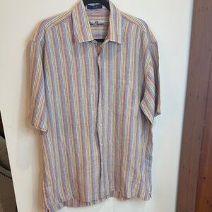Alan Flusser 100% Linen Multicolor Thin Striped Casual Shirt